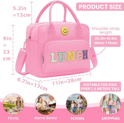 RLGPBON Insulated Lunch Bag Teen Girls, Preppy Lunch Box Large Insulated Lunch Bag Reusable Lunch Tote Bag, Preppy LunchBag for Girls School Travel Picnic