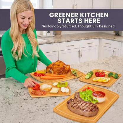 Greener Chef Luxury Bamboo Cutting Board Set of 3 with Glue-Free Surface Technology - Extra Spacious Wood Cutting Boards for Kitchen and XL Chopping Board Set - Replacements for Life