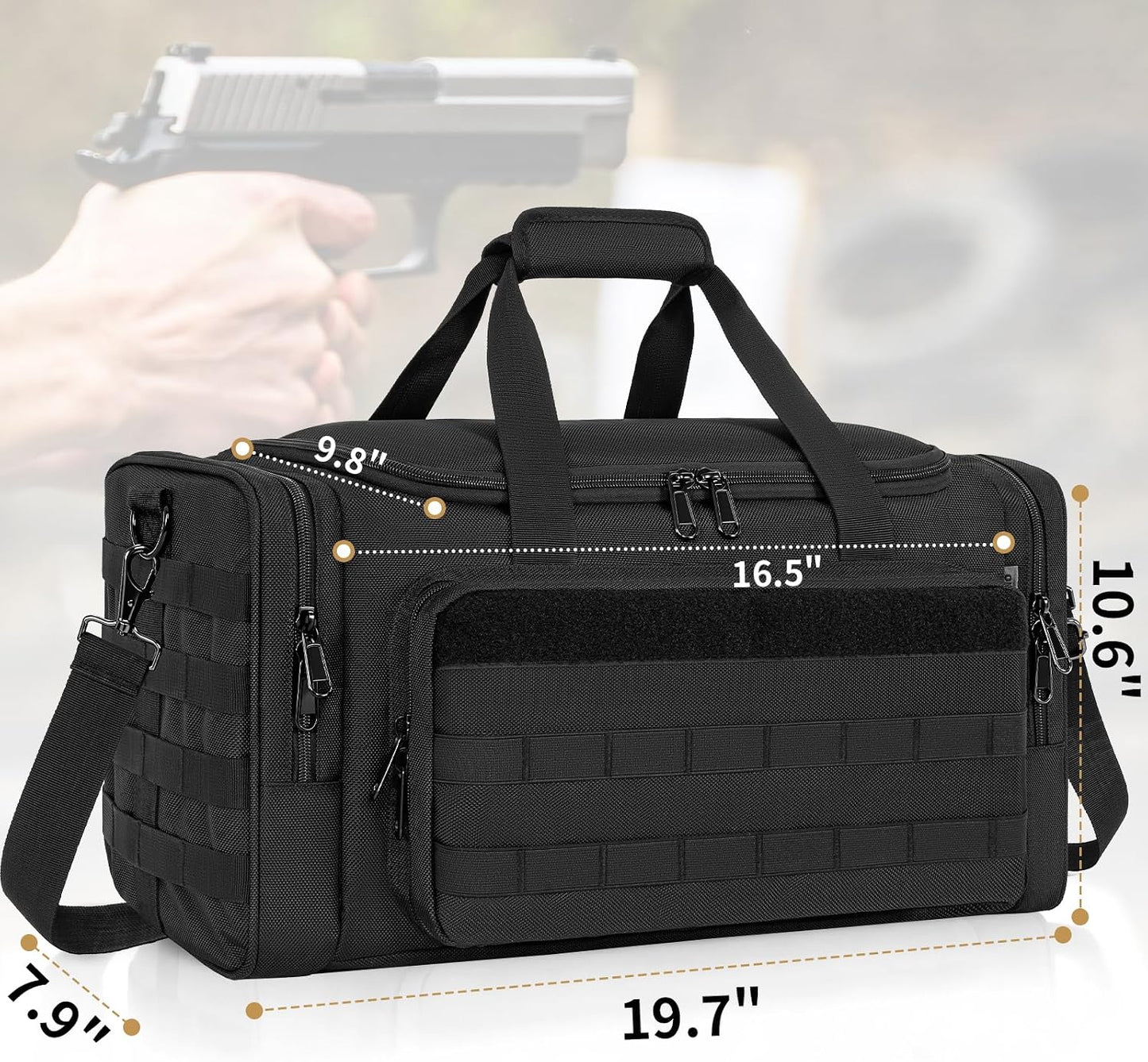 Tactical Pistol Range Bag, Gun Range Bag for Handguns, Shooting Duffle Range Pistol Bag with 6X Magazine Slots, Extra Pockets for Ammo and Essentials