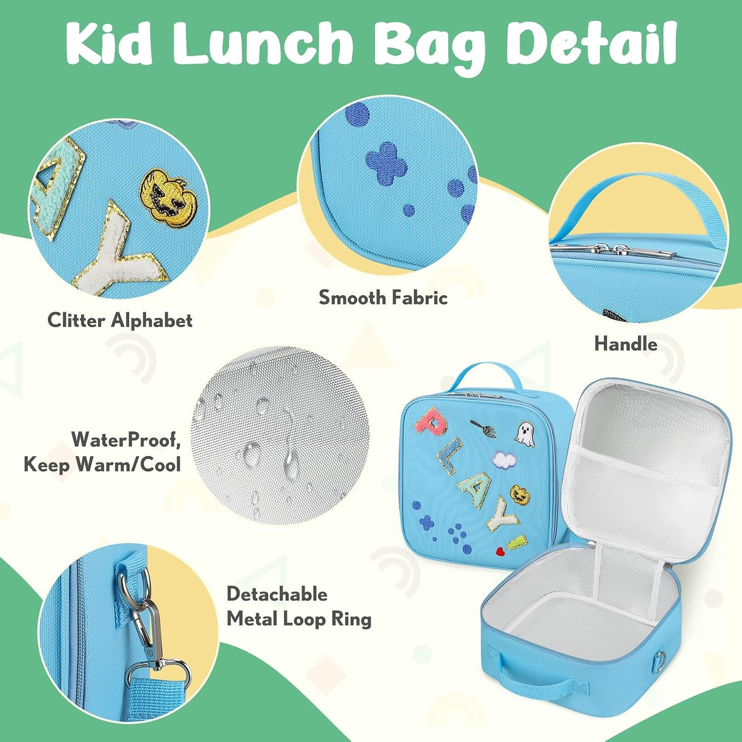 Kids Bento Lunch Box with Thermo, Include 9oz Soup Thermo, Kids Leakproof Lunch Box with 4 Compartment, Insulated Lunch Bag for Girls Boys to School Travel