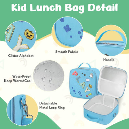 Kids Bento Lunch Box with Thermo, Include 9oz Soup Thermo, Kids Leakproof Lunch Box with 4 Compartment, Insulated Lunch Bag for Girls Boys to School Travel