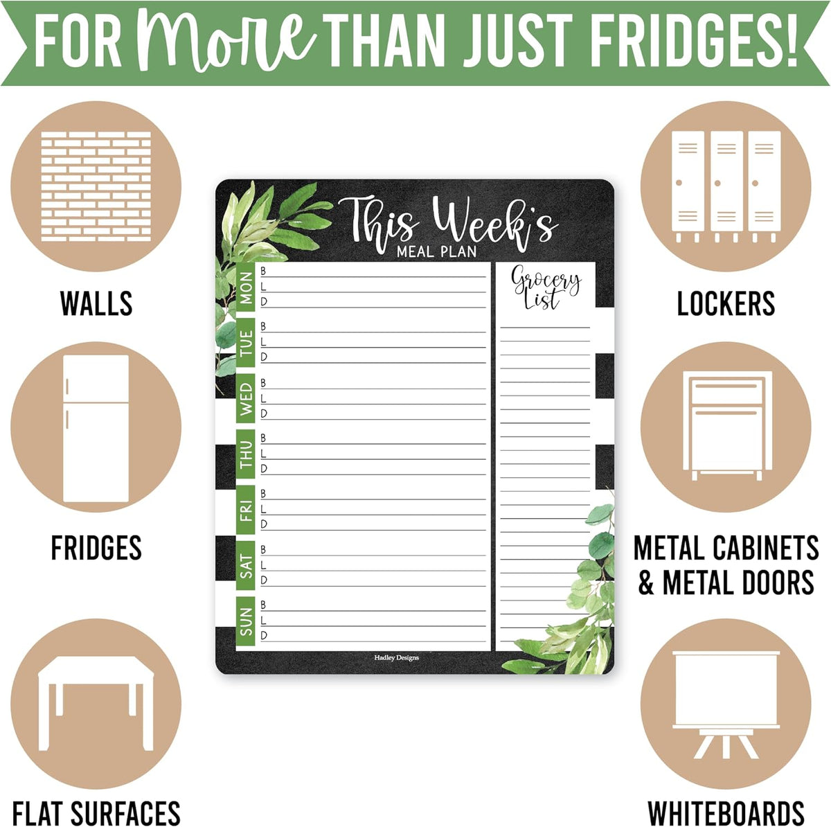Hadley Designs Weekly Meal Planner for Fridge - Dinner Menu Board for Kitchen, Colorful Weekly Menu Board Dry Erase, Dry Erase Meal Planner for Fridge