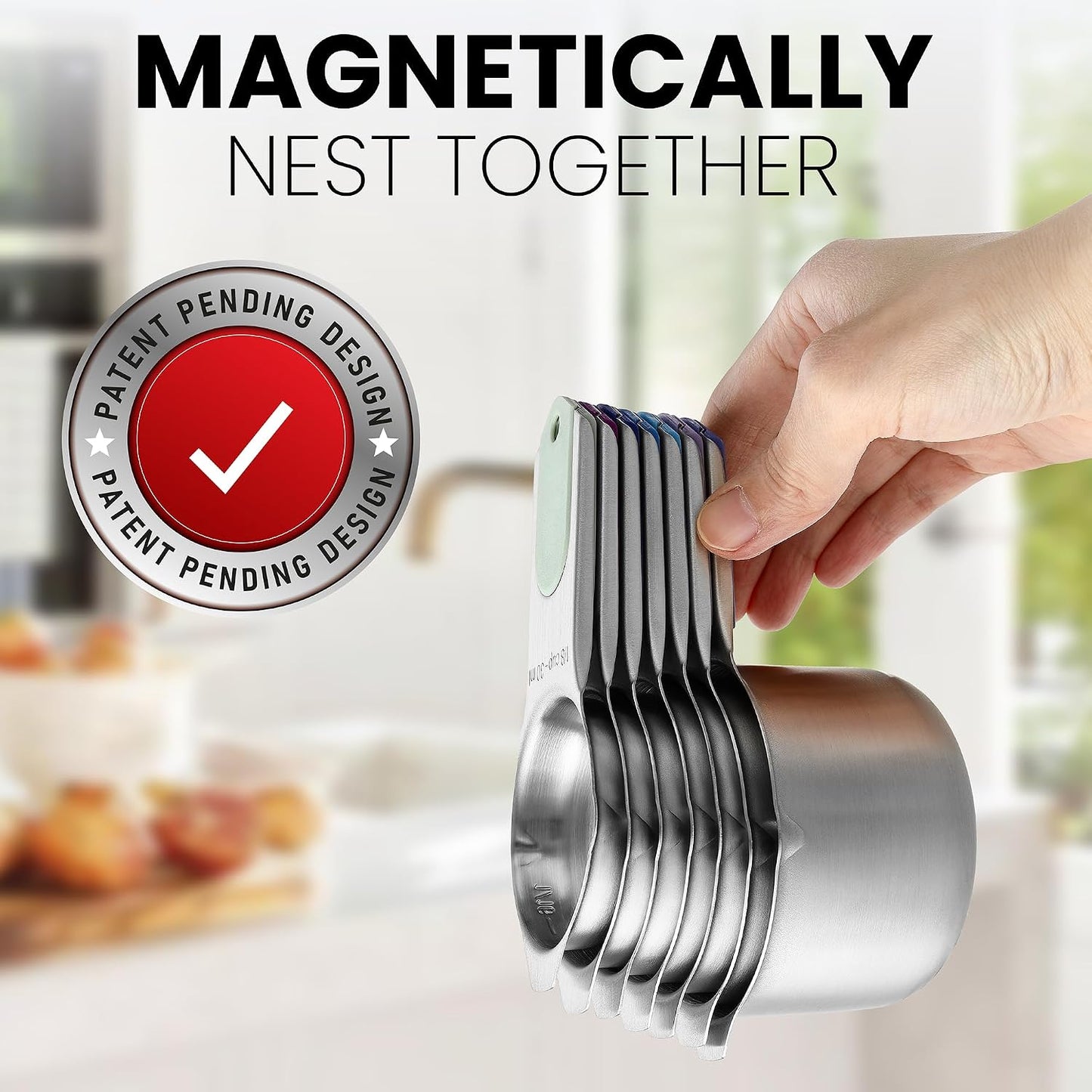 Spring Chef Stainless Steel Measuring Cups Set of 7 with Pour Spout - Nesting Kitchen Tools with Easy Read Markings to Measure Dry or Liquid Ingredients - Metal Measuring Cups for Baking & Cooking