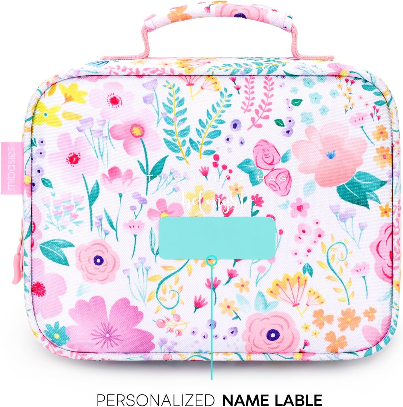 mibasies Kids Lunch Box for Girls Toddler, Insulated and Reusable Lunch Bag for School, Pink Rainbow