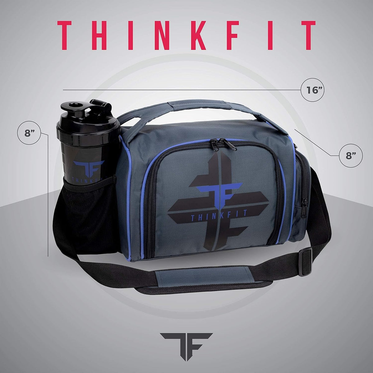 ThinkFit Insulated Meal Prep Lunch Box with 6 BPA-Free, Reusable, Microwavable, Freezer Safe Food Portion-Control Containers, Shaker Cup, Pill Organizer, Lunch Bag with Storage Pocket - (Black)