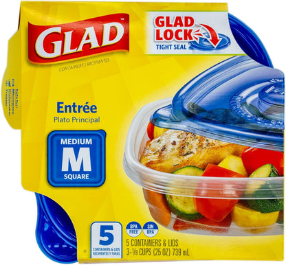 Glad GladWare Tall Entree Food Storage Containers with Lids, Large Square BPA Free Plastic for Meal Prep and Lunches, Lock Tight Seal, Microwave and Dishwasher Safe, 42 Oz, 3 Count