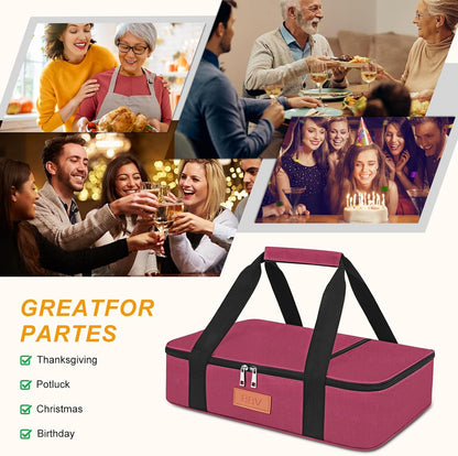 BBV Insulated Casserole Carrier for Hot or Cold Food, Food Warmer Bag Fits 9"x13" Baking Dish, Durable Nylon Leak Proof Food Containers for Travel, Potluck, Parties, Picnic, Cookouts (Beige)