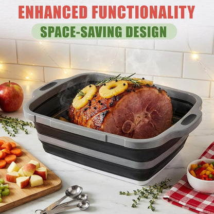2 Pack Collapsible BBQ Prep Tub with Lid 2 Gal (8 L) 4-in-1 Marinating Tub Cutting Board Serving Tray Drink Chiller for Meal Prep Marinating Food, Grilling Picnic Camping BBQ Outdoor