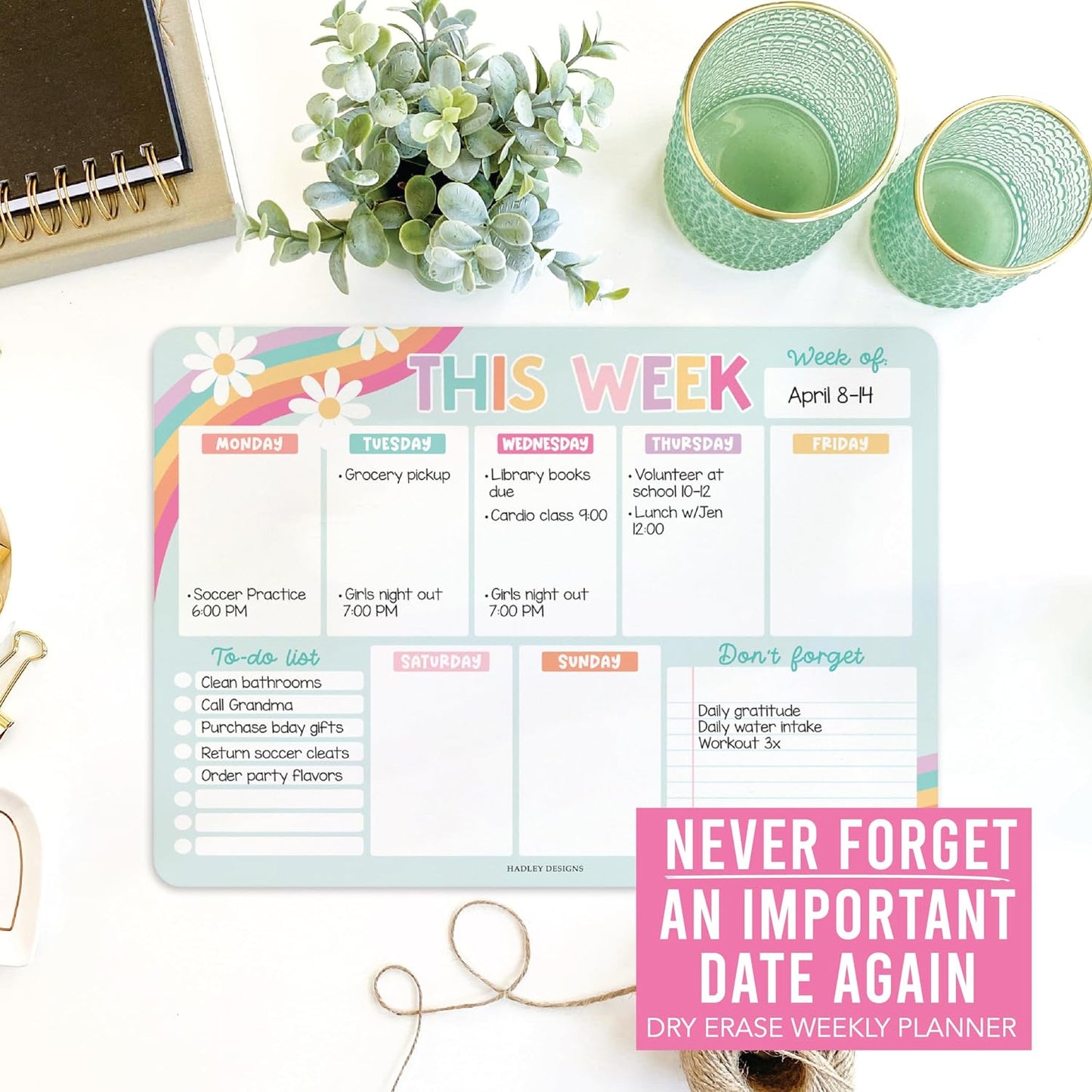 Hadley Designs Weekly Magnetic Calendar for Refrigerator, Dry Erase Board for Fridge, Magnetic Weekly Planner for Kitchen, Reusable Schedule Organizer (Retro)