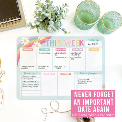 Hadley Designs Weekly Magnetic Calendar for Refrigerator, Dry Erase Board for Fridge, Magnetic Weekly Planner for Kitchen, Reusable Schedule Organizer (Retro)