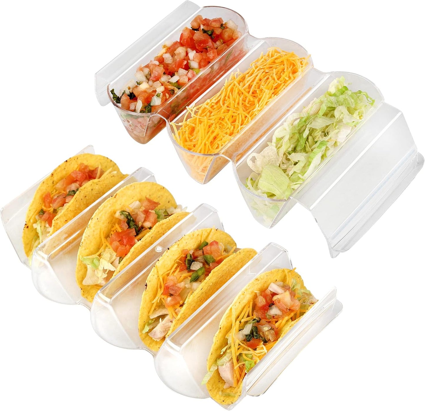 7Penn Taco Shells Holder Set of 4 - Toppings Tray to Taco Holder Stand Divided Serving Trays for Party and Dinner
