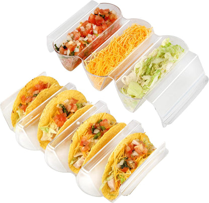 7Penn Taco Shells Holder Set of 4 - Toppings Tray to Taco Holder Stand Divided Serving Trays for Party and Dinner