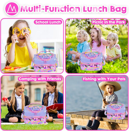 Kids Double Decker Cooler Insulated Lunch Bag, Back to School Large Meal Tote for Boys, Girls, Men, Women, with Adjustable Strap, Soccer