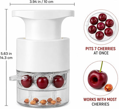 Cherry Pitter Tool, 7 Cherries at Once Pit Remover with Catcher, White