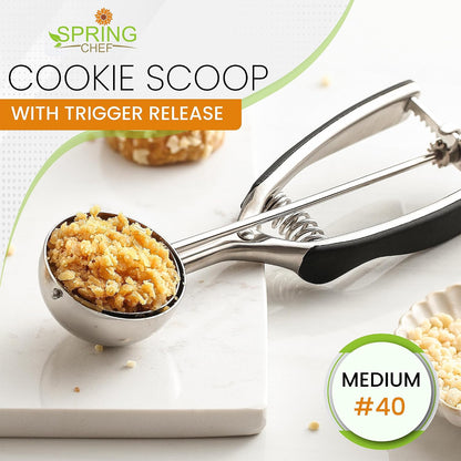Spring Chef Extra Large Stainless Steel Cookie Scoop, #10, 5.5 Tbsp, Black