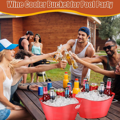Norme 24 Pcs Oval Storage Tub with Handles, 4.5l Plastic Ice Buckets Bulk for Wine Beer Champagne Drink Cooler Beverage Storage Tub for Parties BBQ Weddings Party Outdoor Celebration(Blue & Red)