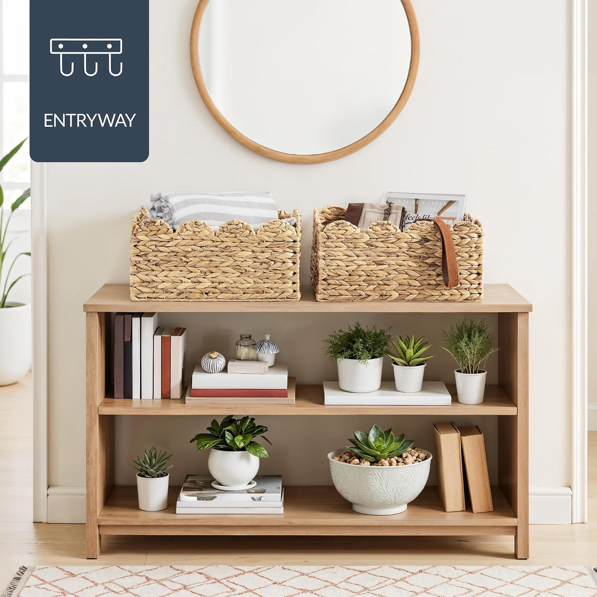 Best Choice Products 9x12 Scalloped Shelf Baskets, Woven Storage Bins, Storage Organizers for Pantry, Living Room, Bedroom, Nursery & Laundry, 4 Pack - Natural with White Trim