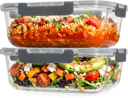 Razab 4 Pcs 1860ml / 63 Oz Large Glass Food Storage Containers with Lids - Glass Meal Prep Containers with Locking Lids for Roasting, Storing Leftover, Lunch Container, BPA Free, Microwave & Oven Safe