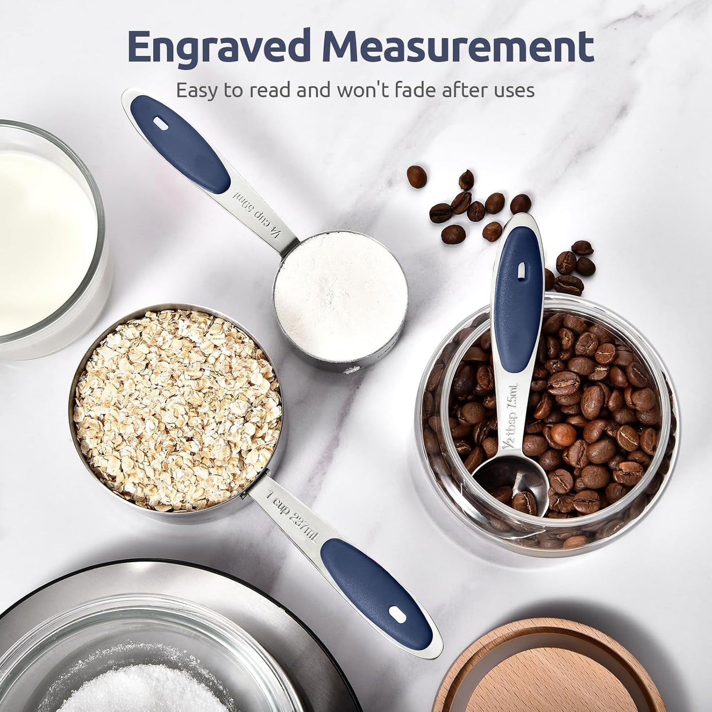 U-Taste 12 Piece Measuring Cups and Spoons Set in 18/8 Stainless Steel : 7 Measuring Cups & 5 Measuring Spoons