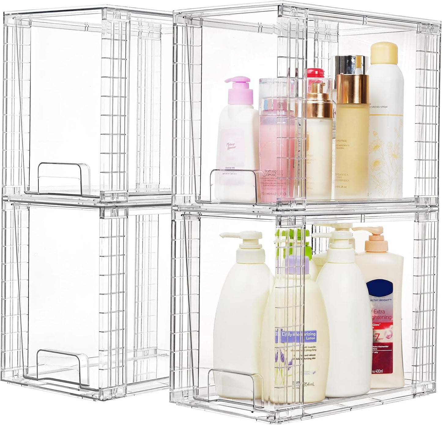 Vtopmart 4Pack Large Stackable Pantry Storage Drawers, Clear Organizer Bins with Handles, Acrylic Drawer Organizers for Kitchen, Pantry, Bathroom Undersink, Cabinet Organization and Storage