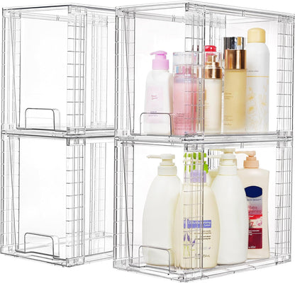 Vtopmart 4Pack Large Stackable Pantry Storage Drawers, Clear Organizer Bins with Handles, Acrylic Drawer Organizers for Kitchen, Pantry, Bathroom Undersink, Cabinet Organization and Storage