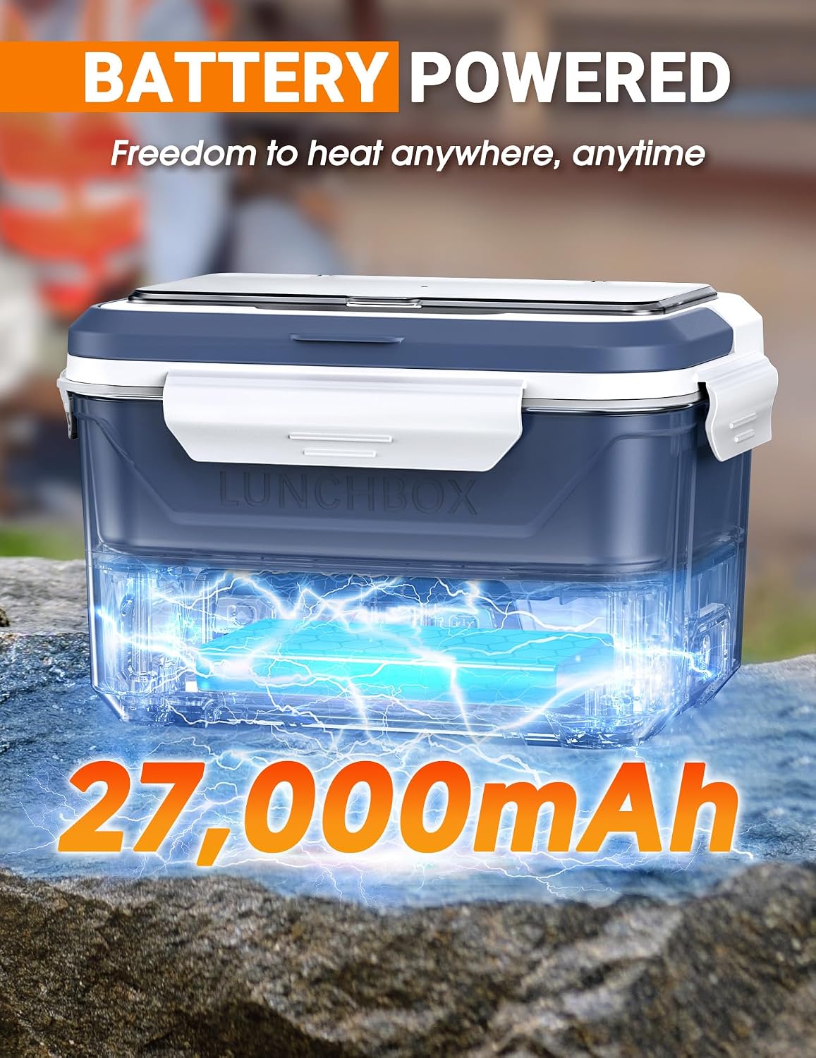 Docusvect Rechargeable Heated Lunch Box for Men, 1.3L Cordless Electric Lunch Box for Adults with Smart Scheduled Heating, Portable Food Warmer with Complete Accessories