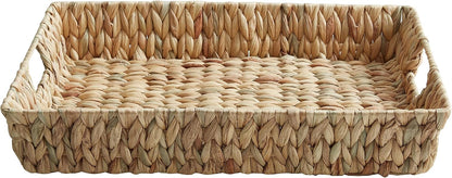 CROS Water Hyacinth Wicker Serving Tray with Handles, Rectangular Coffee Table Tray and Decorative Storage Basket for Home, Kitchen, Living Room, 16.93" x 13" x 3.15"