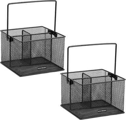 Mind Reader Utensil Holder, Silverware and Napkin Caddy, Outdoor Utensil Organizer, Metal Mesh, 7"L x 7"W x 5"H, Set of 2, Black
