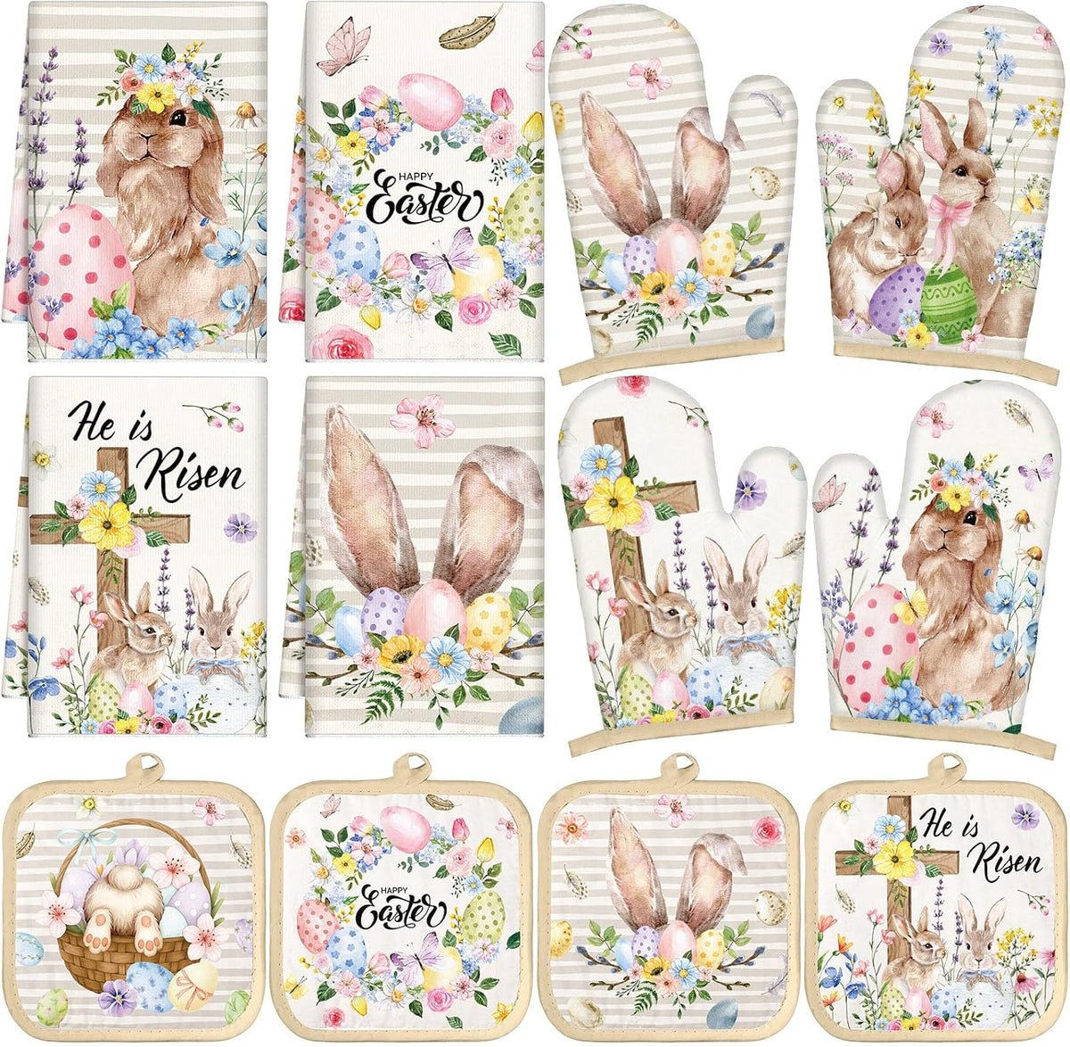 SiliFine 12 Pcs Fall Pumpkin Kitchen Towels Oven Mitts Pot Holders Set