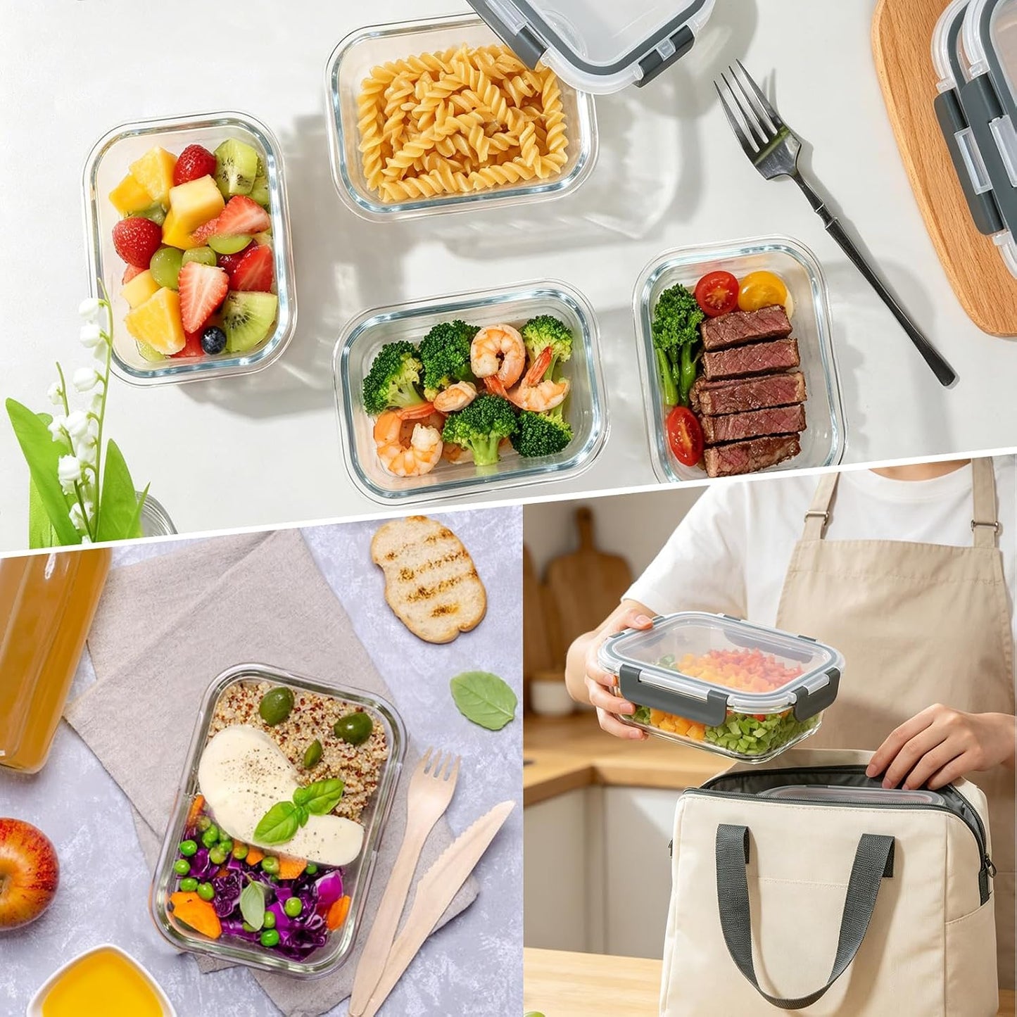M MCIRCO [15-Pack,13 oz 1.5 Cup Glass Meal Prep Containers, Small Glass Food Storage Containers with Lids,Airtight Lunch Containers, Microwave, Oven, Freezer and Dishwasher Friendly, BPA-free