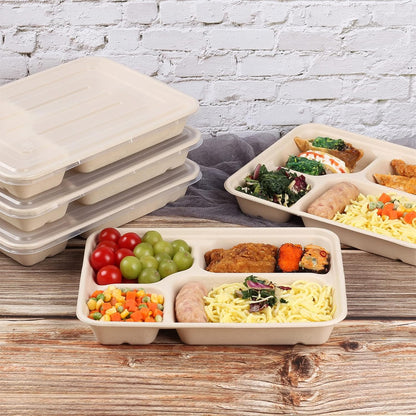 23 oz 3 Compartments disposable plates with Lids Plant Fiber 50 Pack