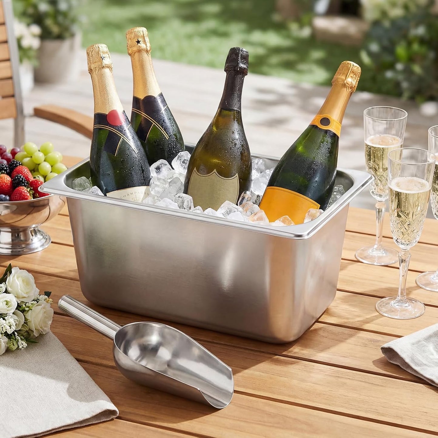 4 Sets Stainless Steel Ice Bucket with Scoop, 5.3l Wine Beer Champagne Bucket Stainless Steel Ice Cube Bin for Freezer for Parties Bar Picnics