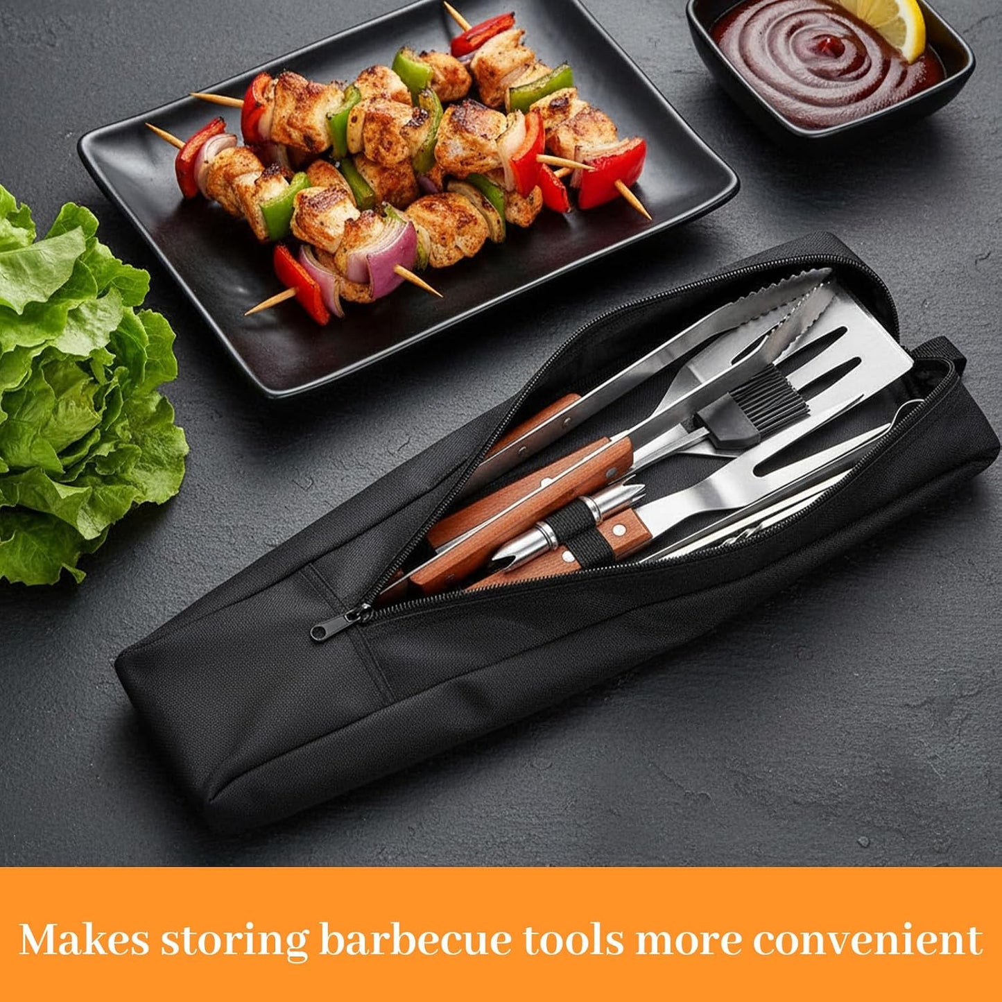 Grill Utensil Storage Bag,22.44x3.9x3.94in Portable Long Tool Bags Foldable Grills Utensil Bag with Handle Black Multi-Purpose Grill Storage Bags for Outdoor Grilling Camping Picnic BBQ