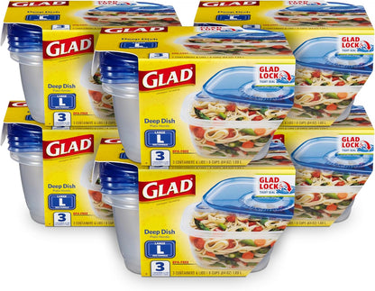 Glad GladWare To Go Snack Food Storage Containers with Lids, Medium Rectangle No BPA Plastic with Built-In Dressing Cup for Salads and Snacks, Microwave Dishwasher Safe, 24 Oz, 4 Count
