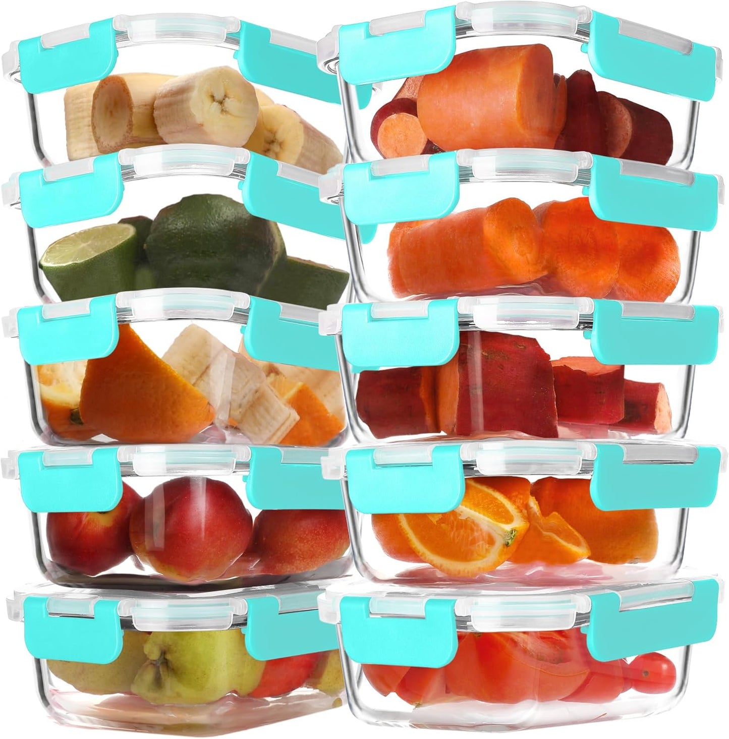 BAYZZ 10 Pack 22 oz Glass Meal Prep Containers, Glass Food Storage Containers with Airtight Lids, BPA-Free, Freezer and Microwave Safe