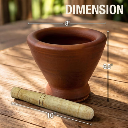 Thai Clay Mortar and Wooden Pestle Set for Som Tum, Authentic Papaya Salad Kit with Peeler, Grater & Spoon