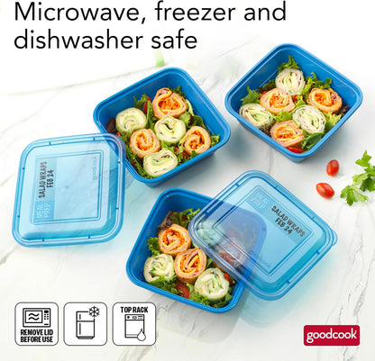 GoodCook Meal Prep 3 Cup Square, 20-Piece, Blue, Made without BPA