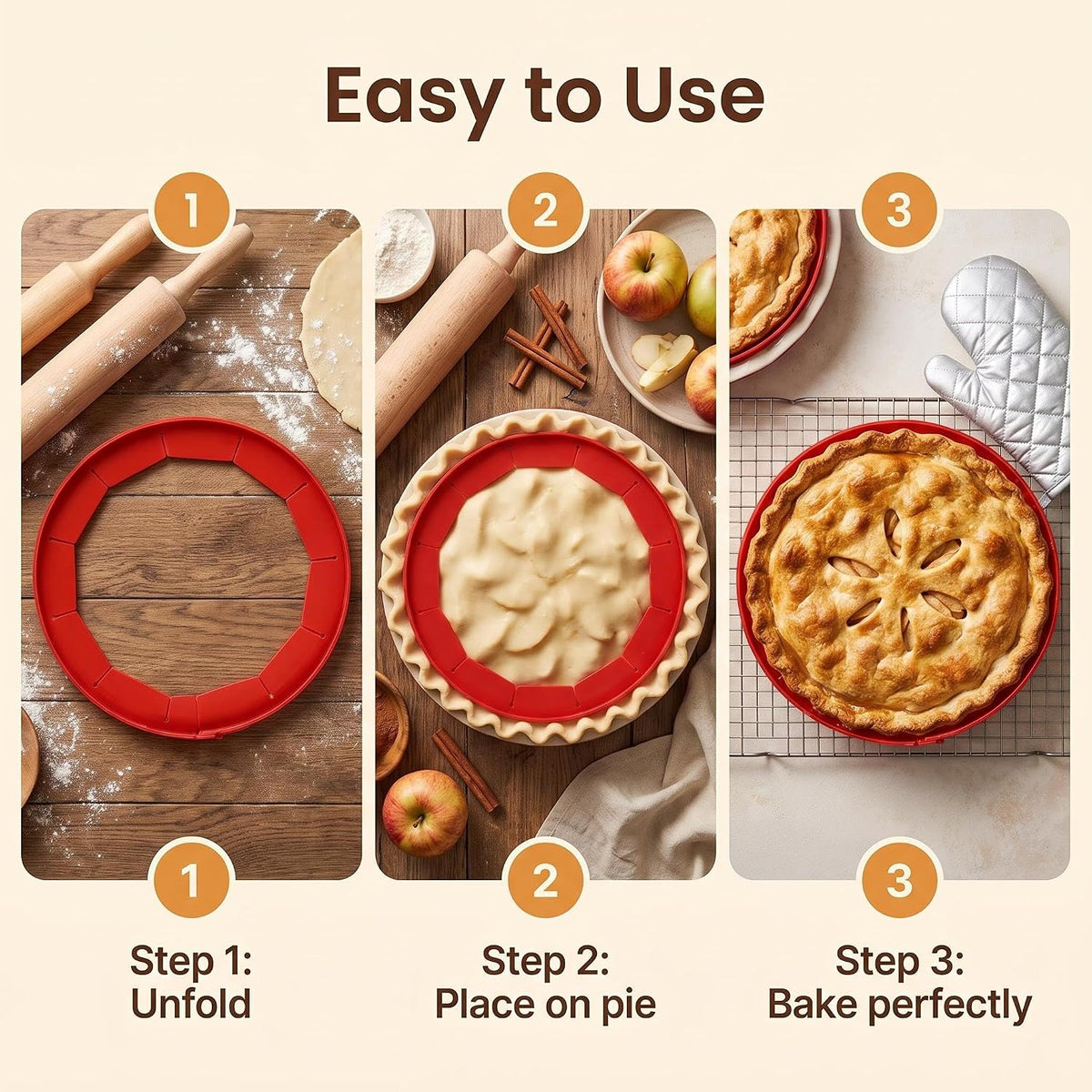 Silicone Pie Crust Shields (2-Pack), Adjustable Pie Protectors,2-Pack Adjustable Silicone Pie Crust Shield, Reusable Pie Crust Protector with insulated gloves, Pie Shield Pink.