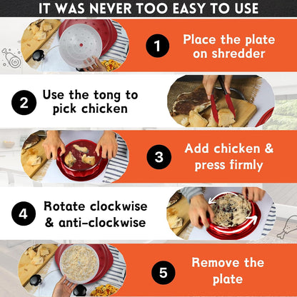Chicken Shredder Tool Twist Large – 10.2 Inch Non Slip Meat Shredder with Removable Tray- BPA Free, Dishwasher Safe, Heat Resistant Chicken Breast Shredder with Handle & Serving Tong
