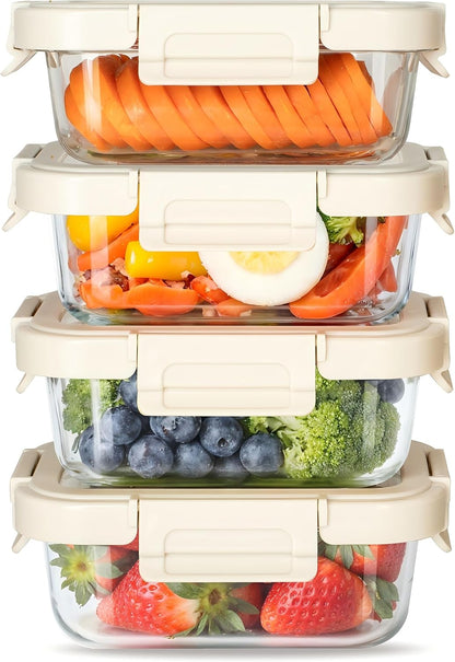 Simple Deluxe Meal Prep Food Containers with Exclusive Glass Lids, Glass Storage Containers with Lids, BPA-Free, Glass Lunch Boxes for Lunch, Pantry Organizers, Freezer to Oven Safe, 4 Pack