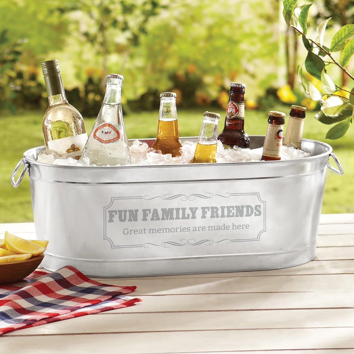 Let's Make Memories Personalized Beverage Tub - Custom Beverage Tub - Customize With Name & initial - Galvanized Drink Tub - 20 ¾"L x 11 ¾"W x 7" H - 5.5 Gallons