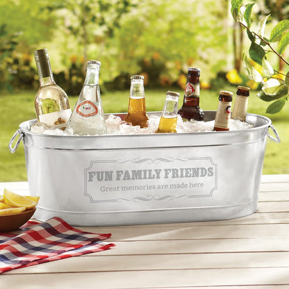 Let's Make Memories Personalized Beverage Tub - Custom Beverage Tub - Customize With Name & initial - Galvanized Drink Tub - 20 ¾"L x 11 ¾"W x 7" H - 5.5 Gallons