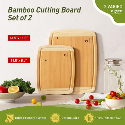 3 Packs Bamboo Cutting Board Set with Non Slip Feet and Over Sink Nice Solid Thick Wood Juice Groove Chopping Board Extra Large Big Small Best Hardwood Kitchen Counter Organic Vegetable