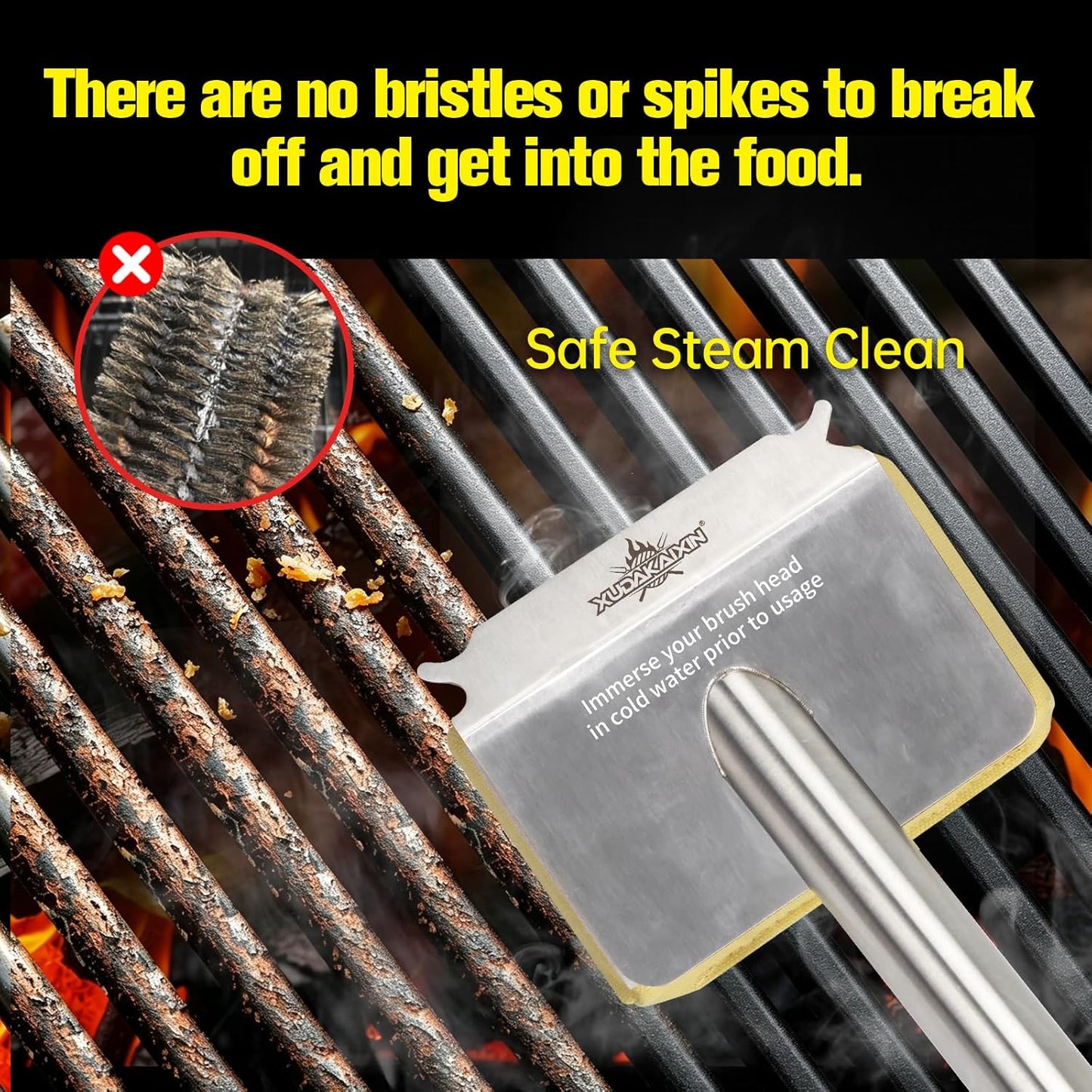 Bristle-Free Steam Grill Brush – No Shedding Bristles, Unique Wave Pads for Deep Cleaning Blackstone, Weber, and Stainless Steel Grills – Safe for Outdoor BBQ Cleaning