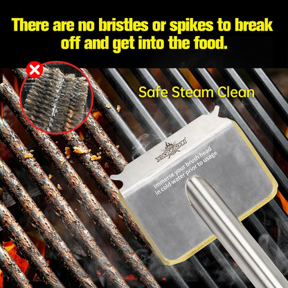 Bristle-Free Steam Grill Brush – No Shedding Bristles, Unique Wave Pads for Deep Cleaning Blackstone, Weber, and Stainless Steel Grills – Safe for Outdoor BBQ Cleaning