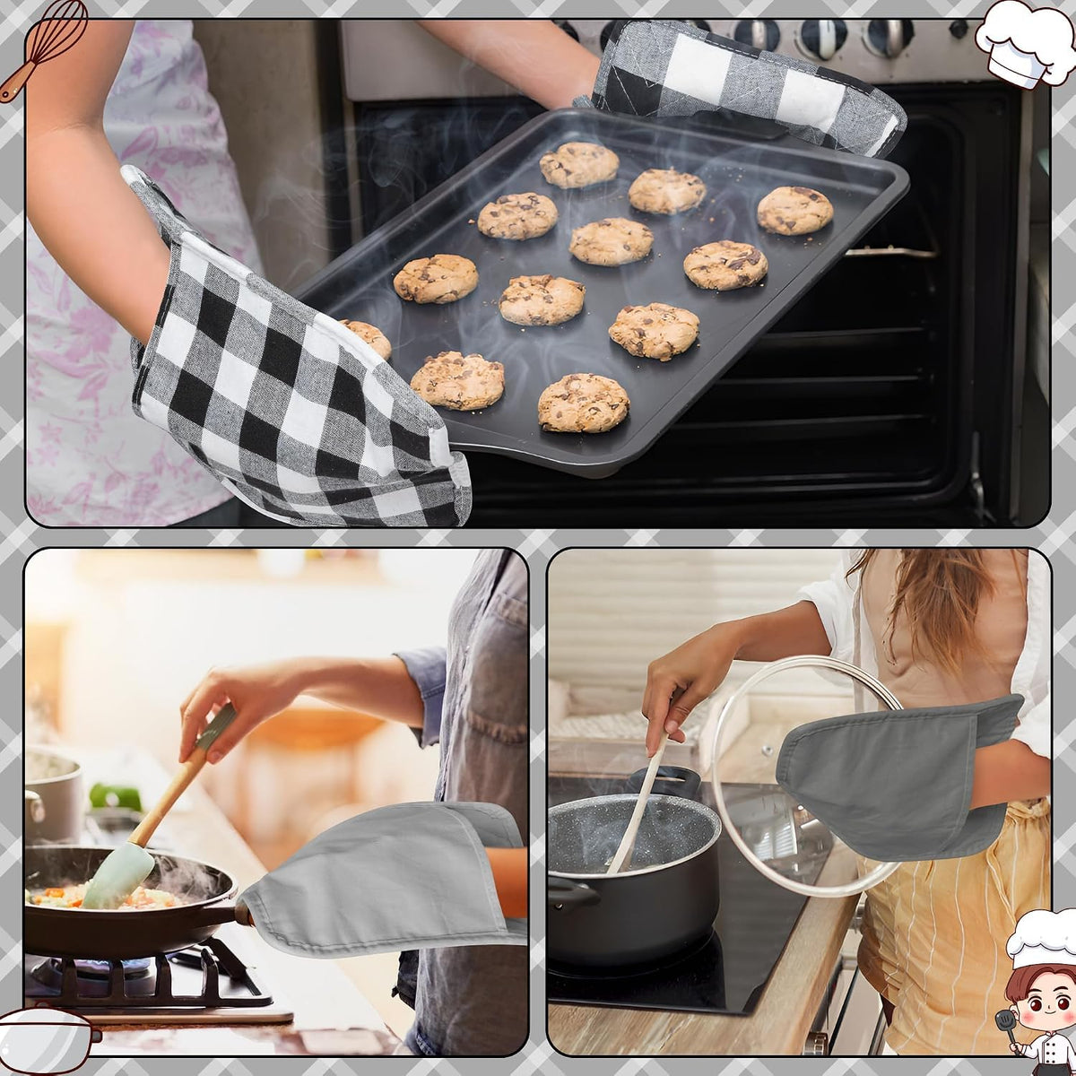 R HORSE 6Pcs Black Pot Holders with Pocket for Kitchen, 7''x 9''