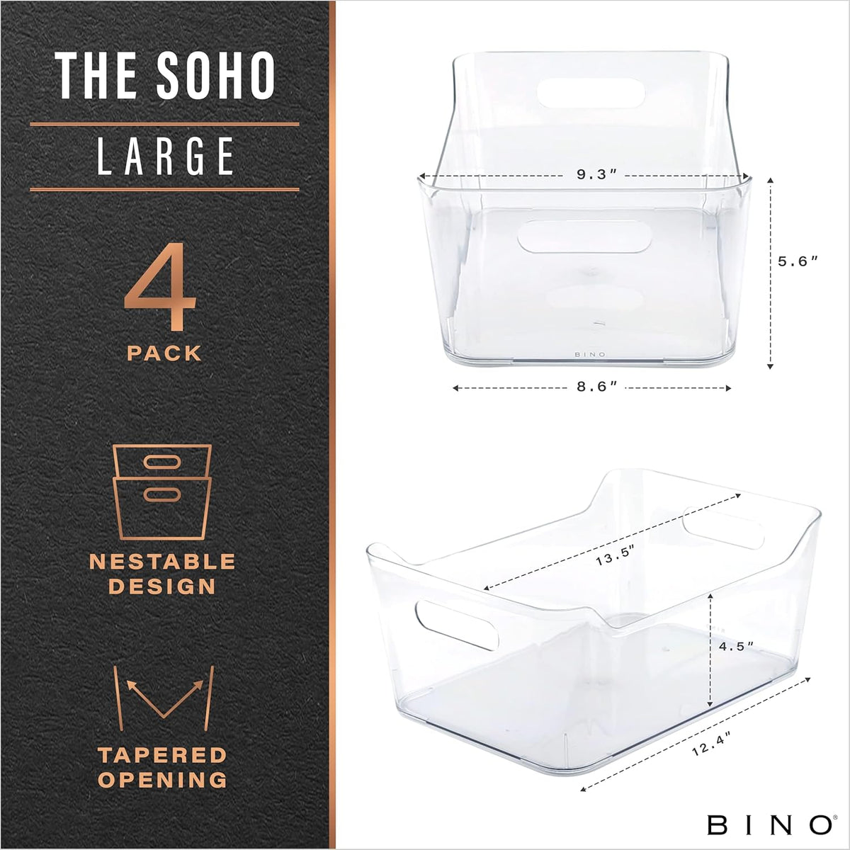BINO | Plastic Organizer Bins, X-Small - 4 Pack | THE SOHO COLLECTION | Multi-Use Organizer Bins | Pantry & Freezer Bin | Plastic Storage Containers | Bin for Home & Kitchen Org