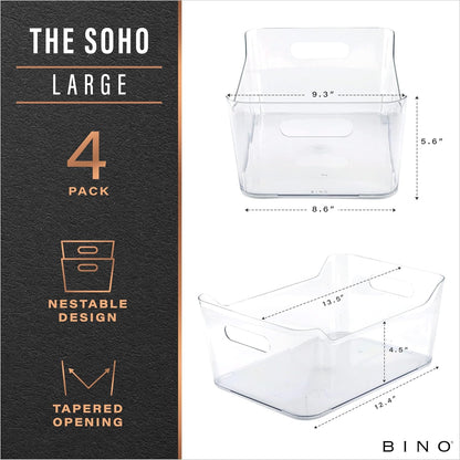 BINO | Plastic Organizer Bins, X-Small - 4 Pack | THE SOHO COLLECTION | Multi-Use Organizer Bins | Pantry & Freezer Bin | Plastic Storage Containers | Bin for Home & Kitchen Org