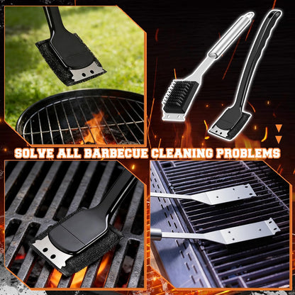 Hushee 3 Pack Grill Brush Bristle Free with Collapsible Bucket Portable Grill Brush BBQ Cleaner Scraper Durable Foldable Water Tank for Outdoor BBQ Cleaning, Dishwasher Safe