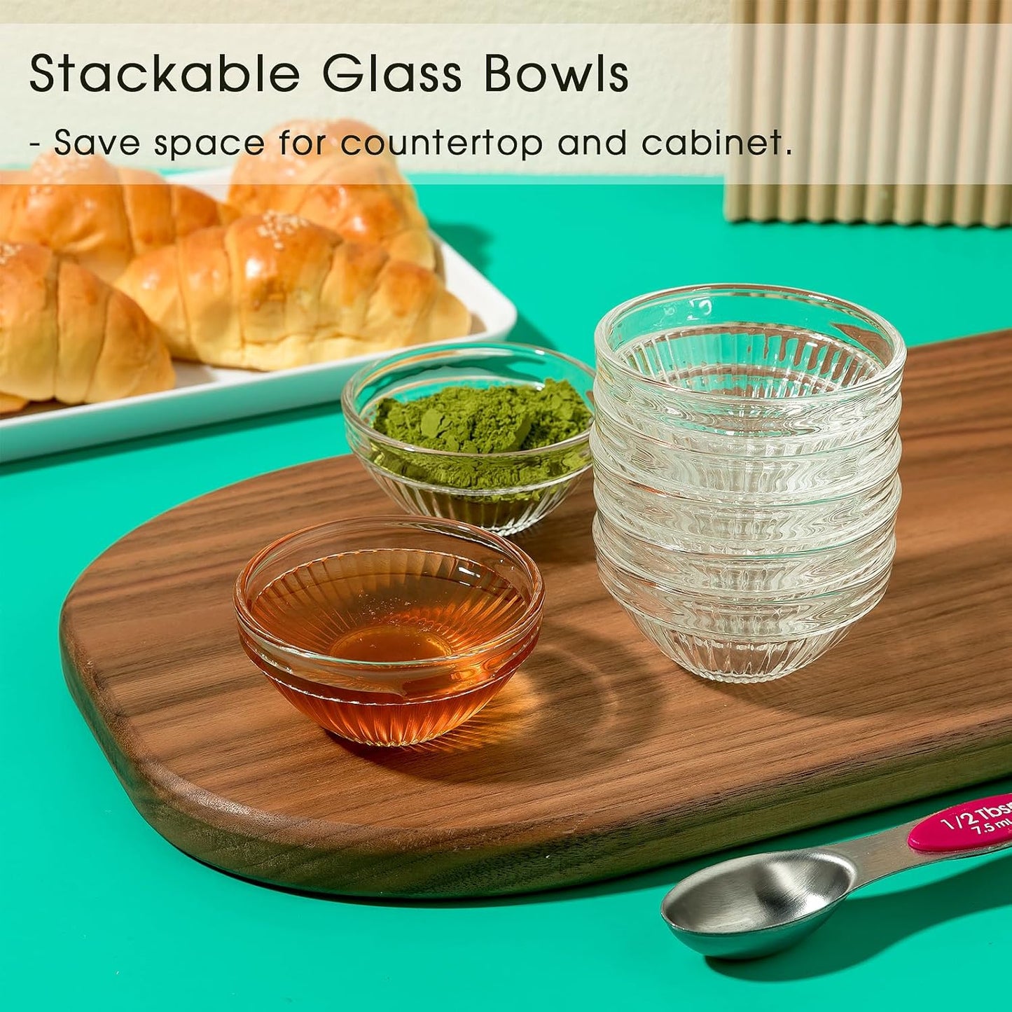 PARBEE 3" Clear Glass Pinch Bowls, 10 Pack 2.5oz Small Prep Dishes Stackable Ingredient Bowls for Spices Dipping Sauces Ice Cream Toppings, Dishwasher Microwave and Freezer Safe
